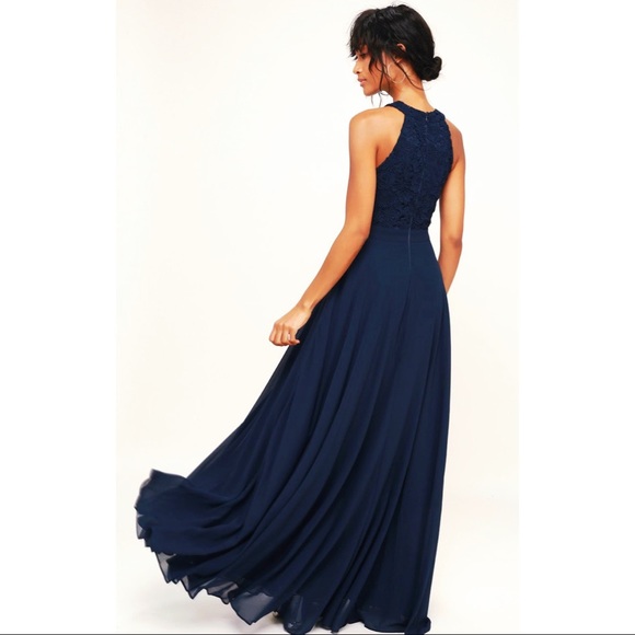 Navy Blue Lace Maxi Dress - Picture 3 of 4